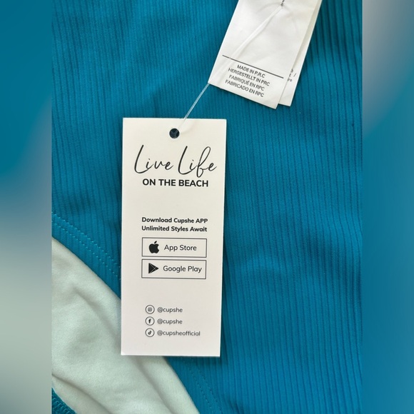 NWT Cupshe Turquoise Blue 2 Piece Bikini High Waisted size M - Picture 4 of 7